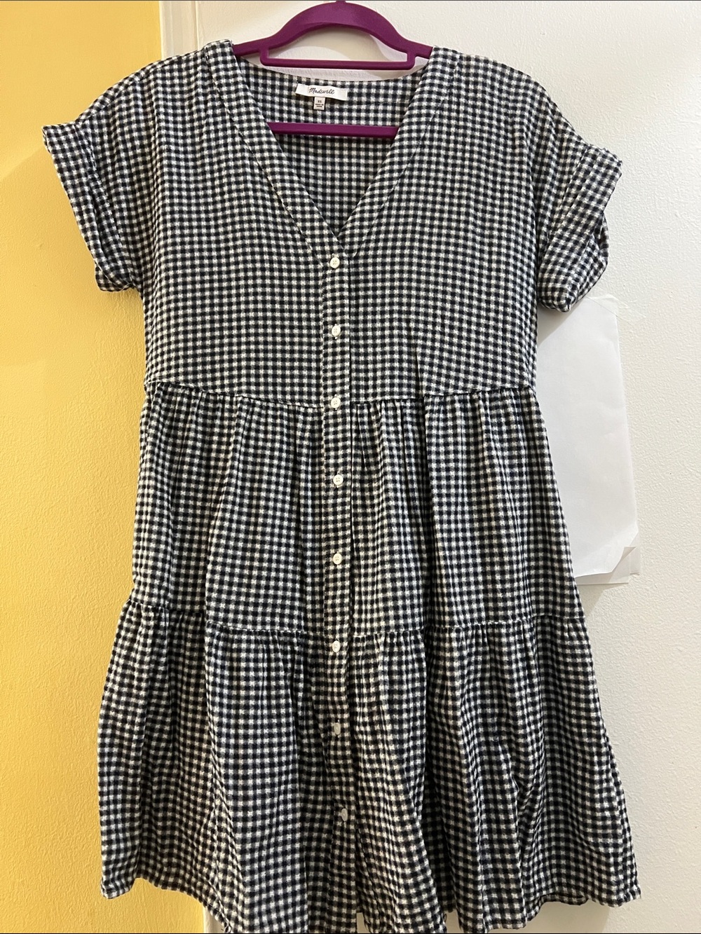 Madewell Black & White Gingham Button-Front Mini Dress
